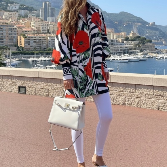 N BY NANCY Dresses & Skirts - #A322   Nancy Artistic Style Floral Zebra Print Button-Down Shirt Dress NWOT M